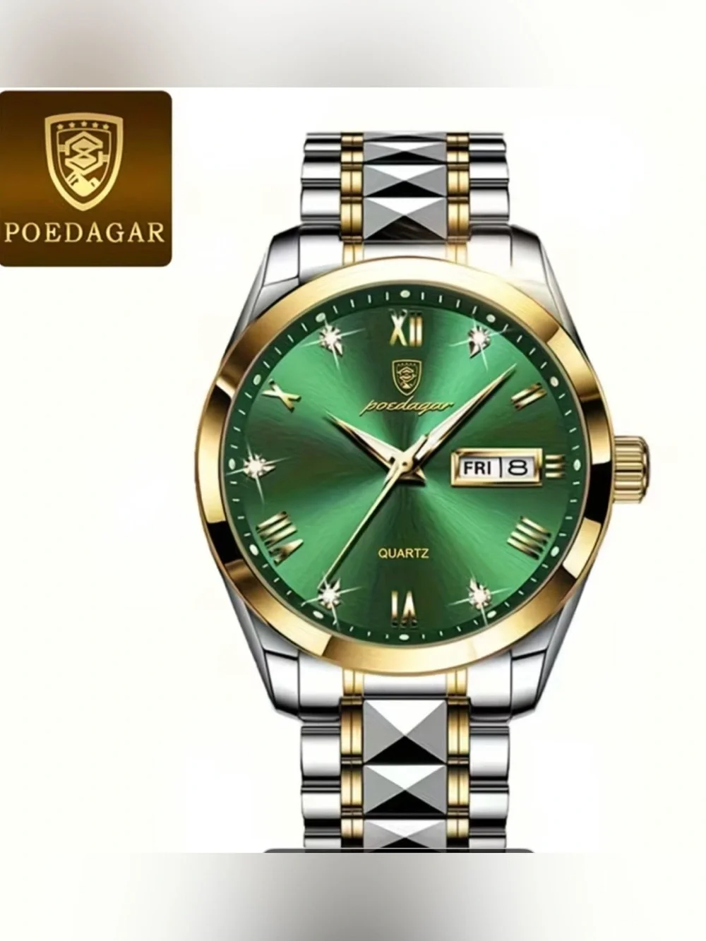 POEDAGAR Leisure Trend Quartz Watch Luminous Calendar Men's Watch Green Dial new
